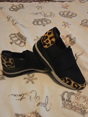 Michael Kors Black Slip-On Sneakers with Leopard Accents